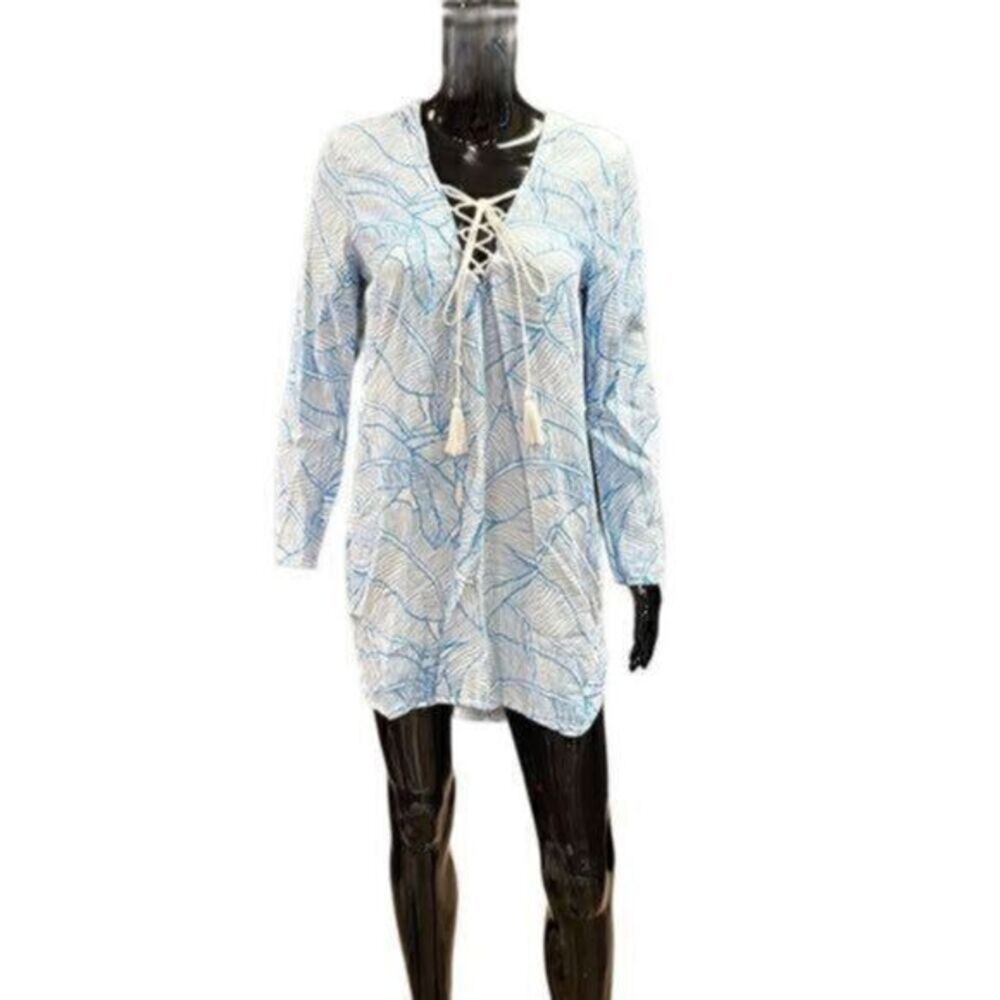 Charlie Holiday blue & white printed swimsuit coverup size small